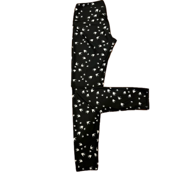 Noli Pants - 90s NOLI ACTIVE BLACK & WHITE SPARROW LEGGINGS W ALLOVER BIRD PRINT YOGO PANT L
